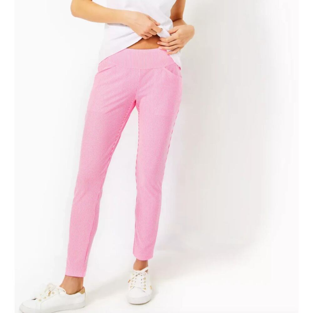 Lilly Pulitzer Pink Seersucker Cropped Ankle Pants
